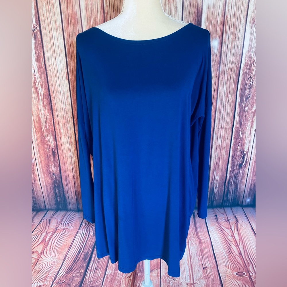Women’s Medium Tunic Piko Dark Blue Soft Stretch Oversized 3/4 Sleeves
